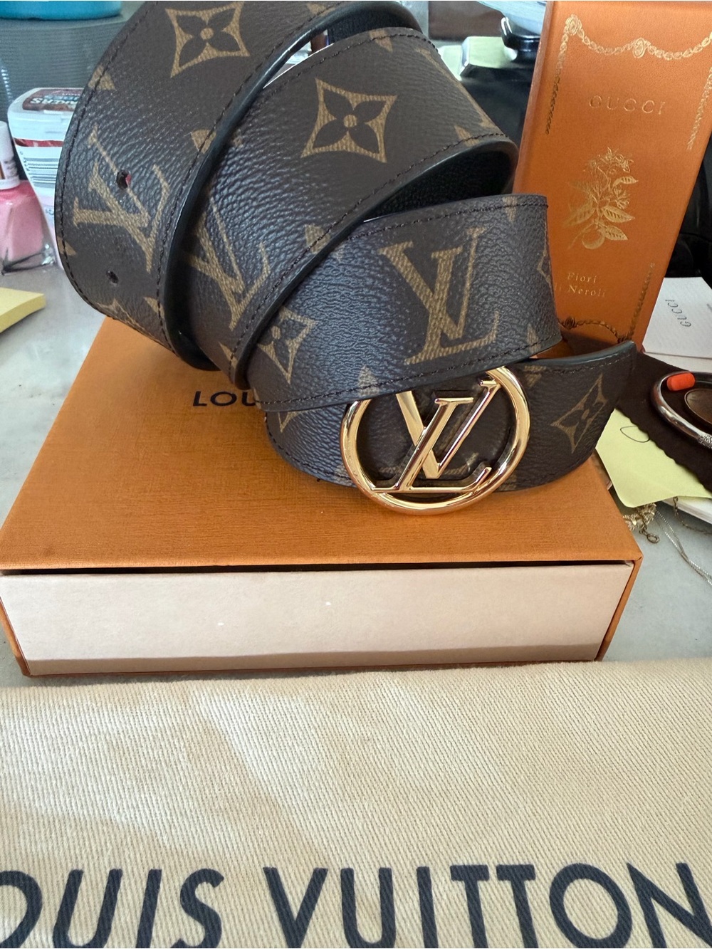 Louis Vuitton Reversible Monogram & Black Belt with Gold LV Circle ❌❌SOLD❌❌ loca - Picture 3 of 8